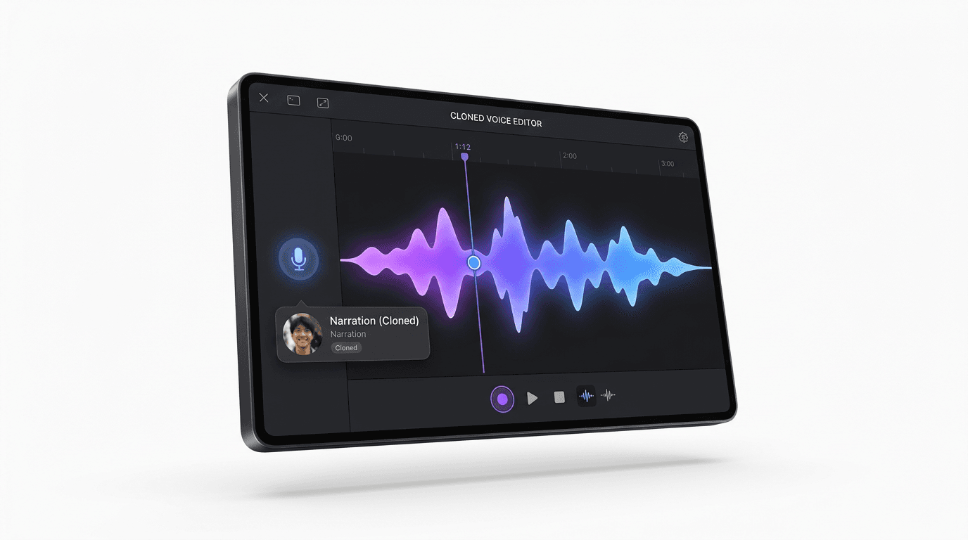 A recording becoming a cloned voice profile used to narrate videos in Shorz
