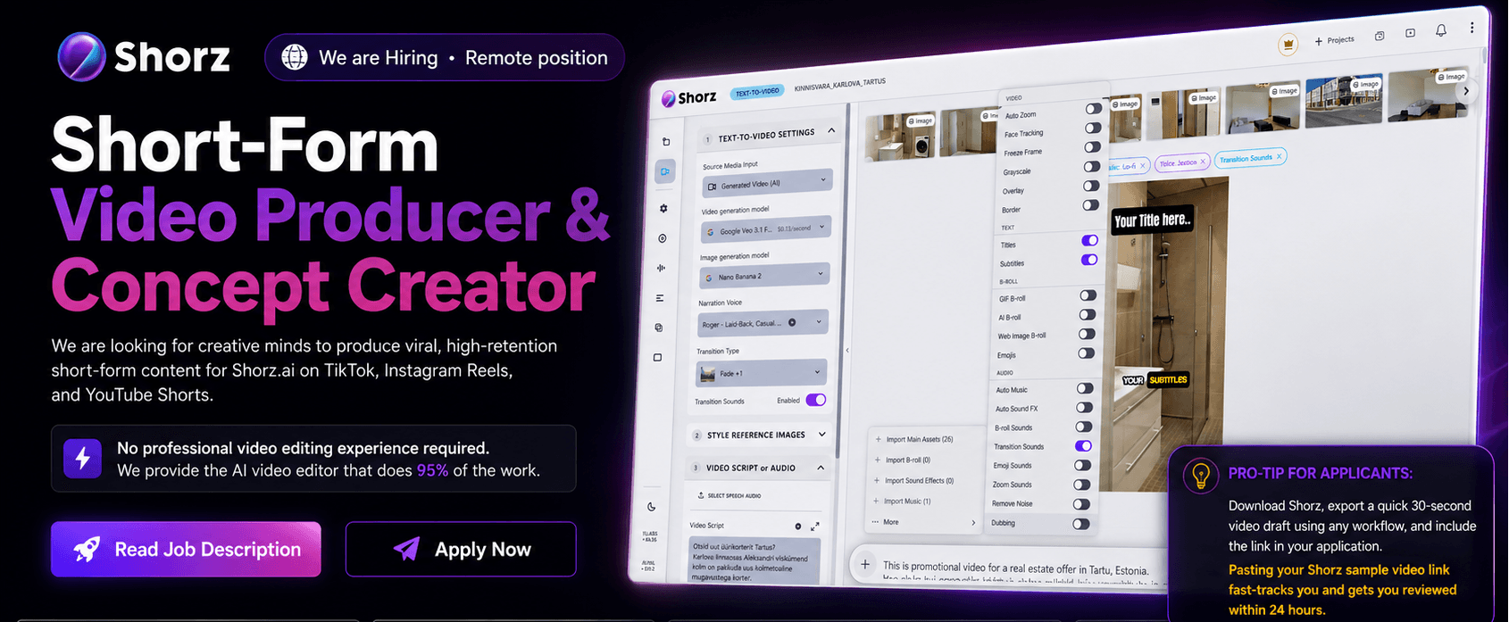 Shorz is hiring a remote Short-Form Video Producer & Concept Creator — TikTok, Reels, and YouTube Shorts