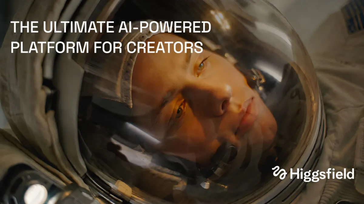 The Higgsfield logo over one of its cinematic AI-generated stills