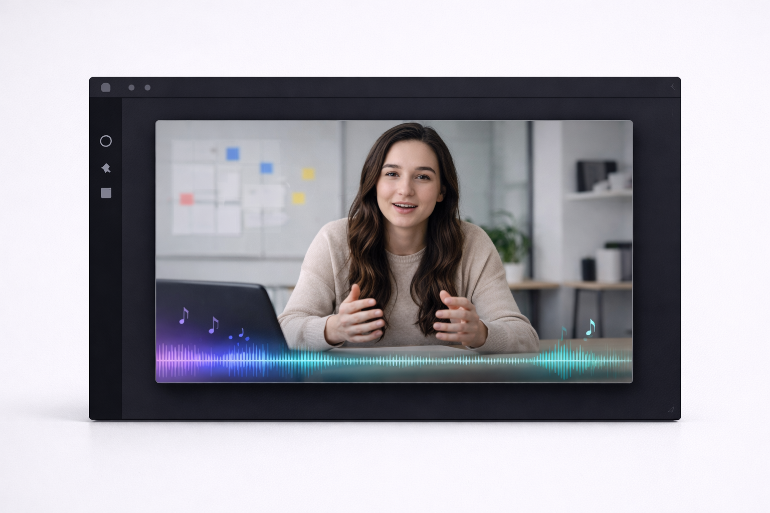 Music and audio waveform layered on the video preview