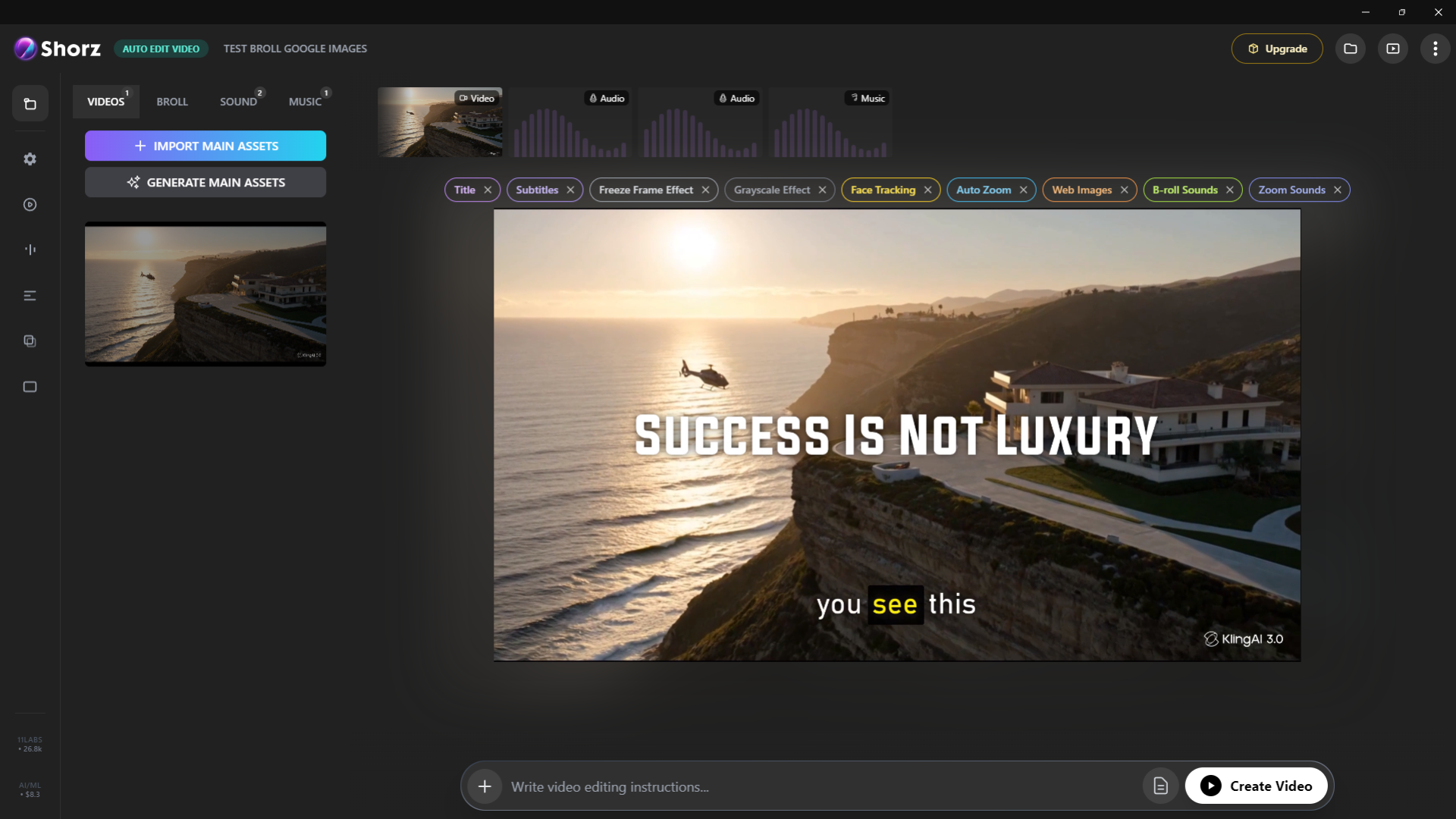 Shorz Auto Edit — preview, assets, instruction, and finished edit
