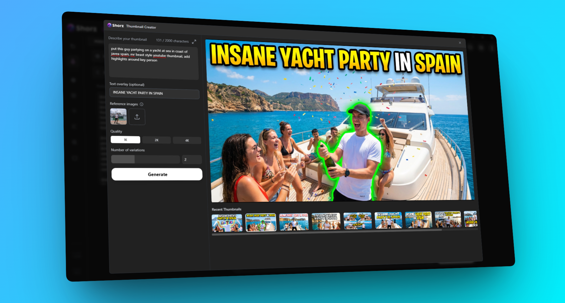 Shorz thumbnail creator with generated thumbnail preview